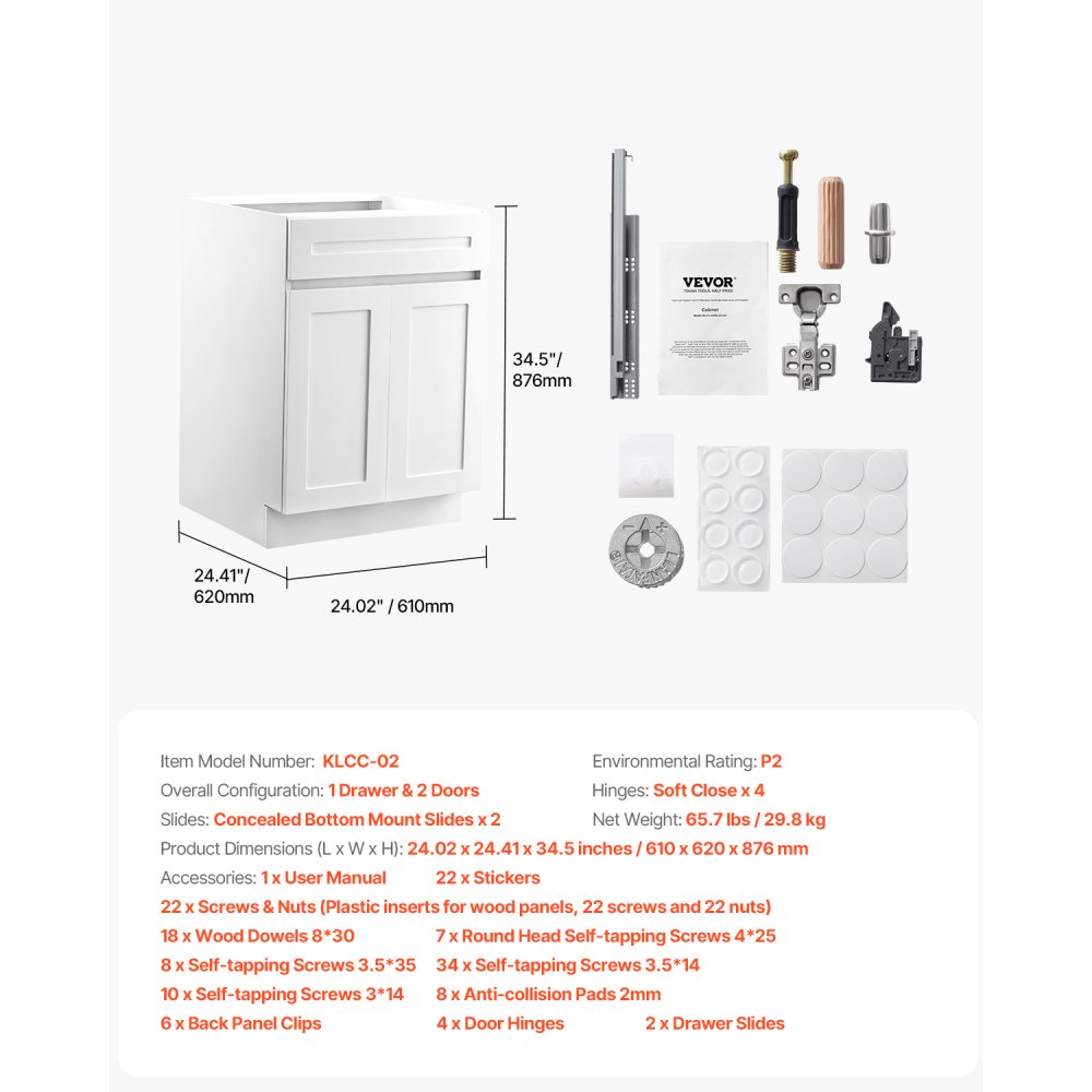 KLCC-02 - Premium White Shaker Base Cabinet with Soft Close Features