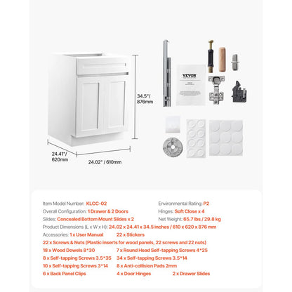 KLCC-02 - Premium White Shaker Base Cabinet with Soft Close Features