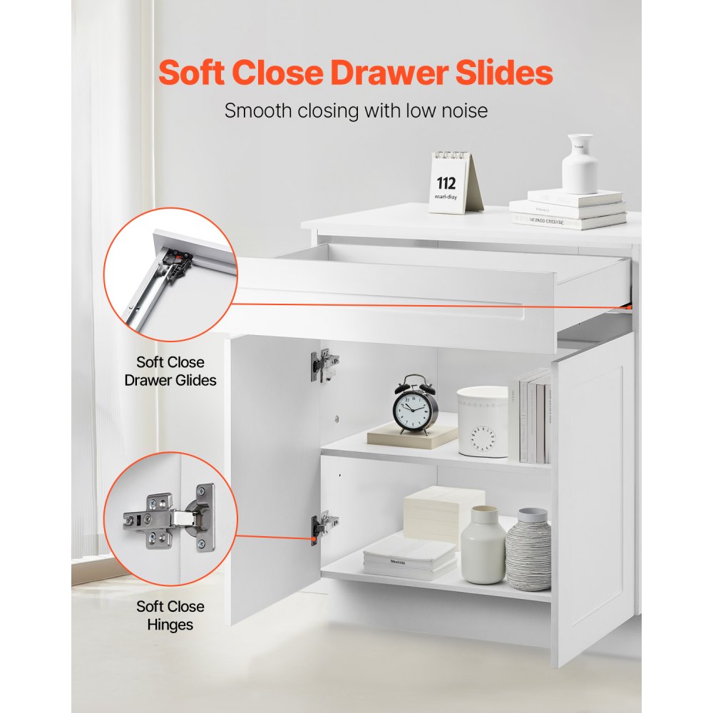 KLCC-04 - 36" White Shaker Base Cabinet with Soft Close Drawer