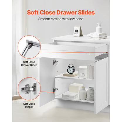 KLCC-04 - 36" White Shaker Base Cabinet with Soft Close Drawer