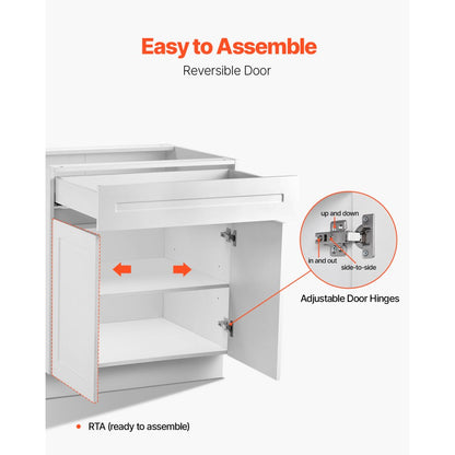 KLCC-04 - 36" White Shaker Base Cabinet with Soft Close Drawer