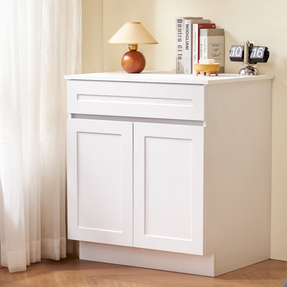 KLCC-04 - 36" White Shaker Base Cabinet with Soft Close Drawer