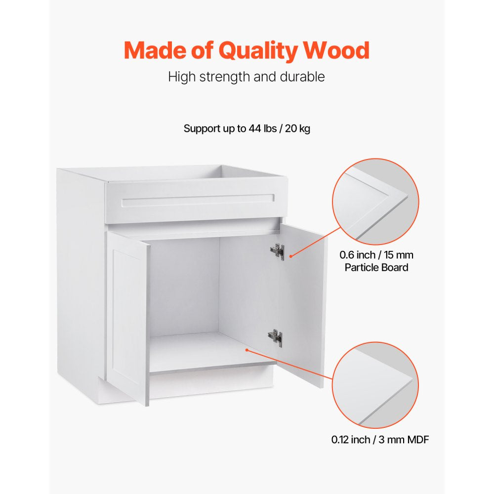 KLCC-05 - 30" White Shaker Base Cabinet with Soft Close Hinges