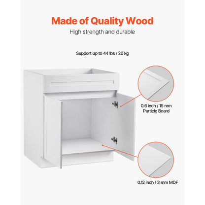 KLCC-05 - 30" White Shaker Base Cabinet with Soft Close Hinges