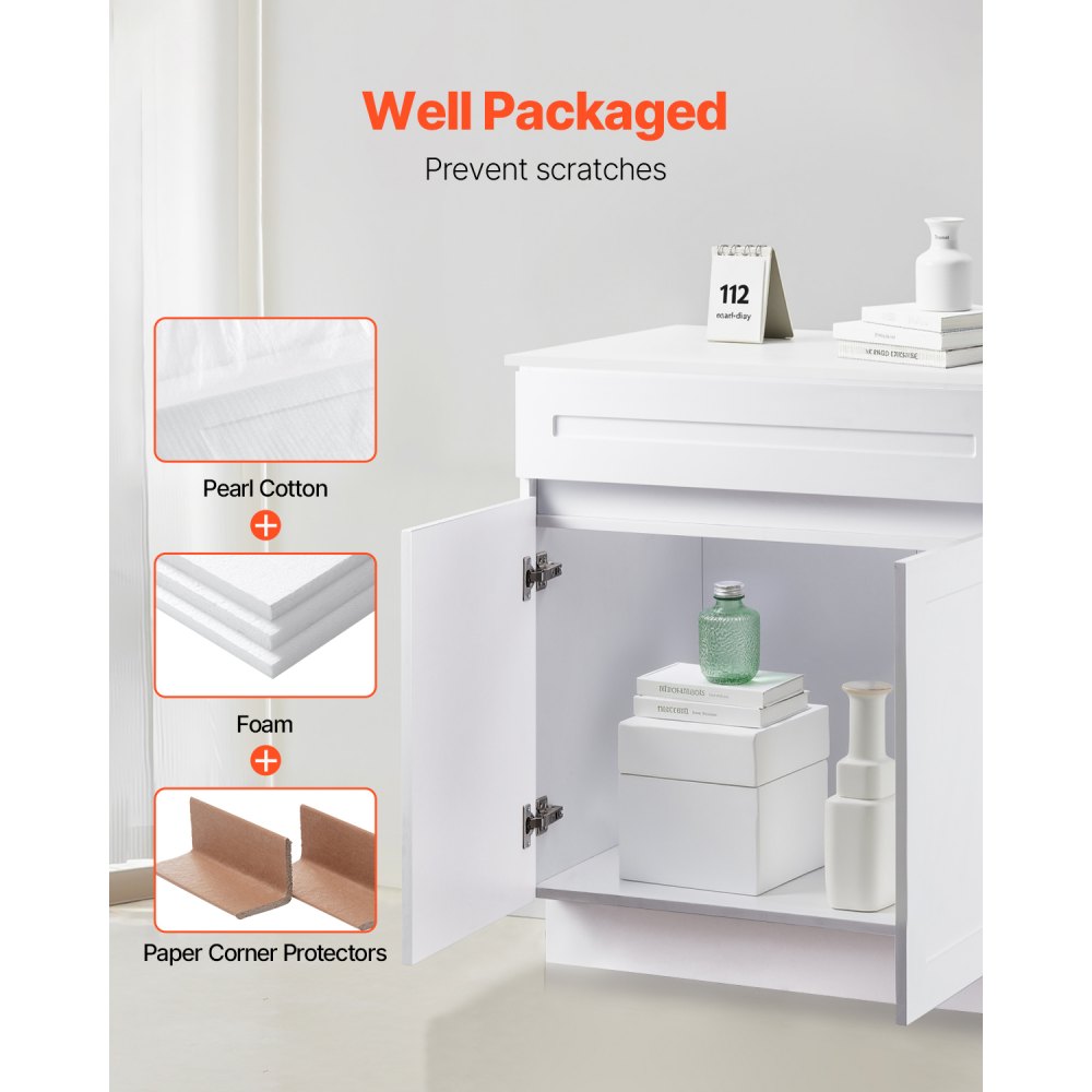 KLCC-05 - 30" White Shaker Base Cabinet with Soft Close Hinges