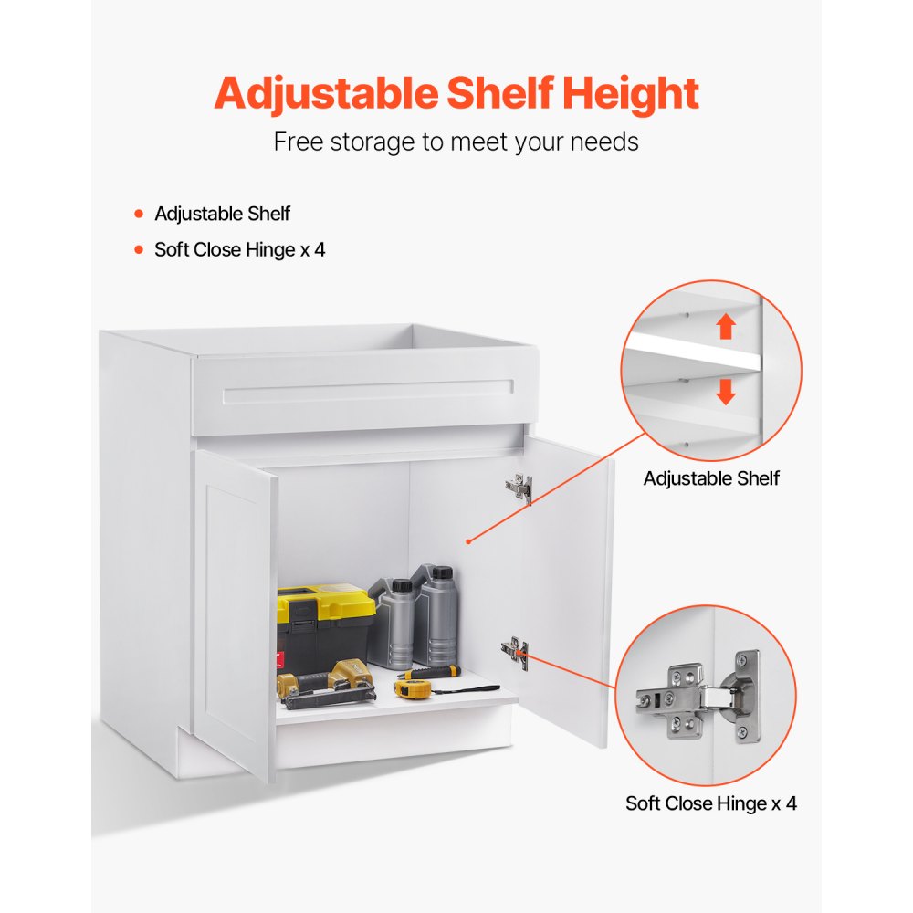 KLCC-05 - 30" White Shaker Base Cabinet with Soft Close Hinges