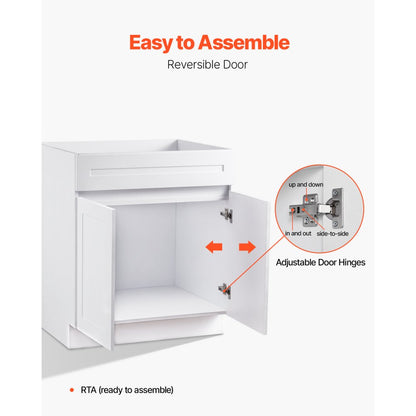 KLCC-05 - 30" White Shaker Base Cabinet with Soft Close Hinges