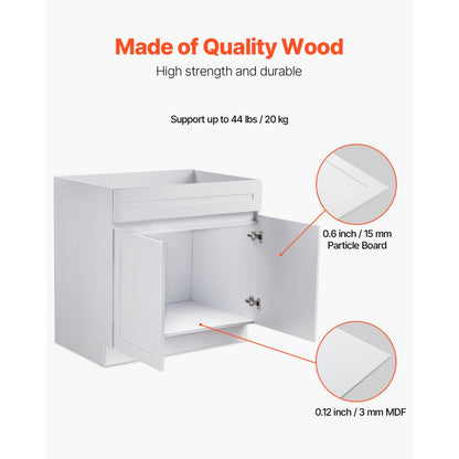 KLCC-06 - 36" White Shaker Base Cabinet with Soft Close Hinges