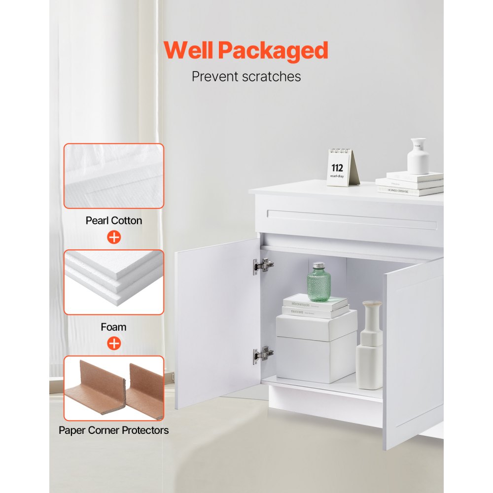 KLCC-06 - 36" White Shaker Base Cabinet with Soft Close Hinges