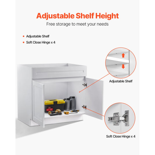 KLCC-06 - 36" White Shaker Base Cabinet with Soft Close Hinges