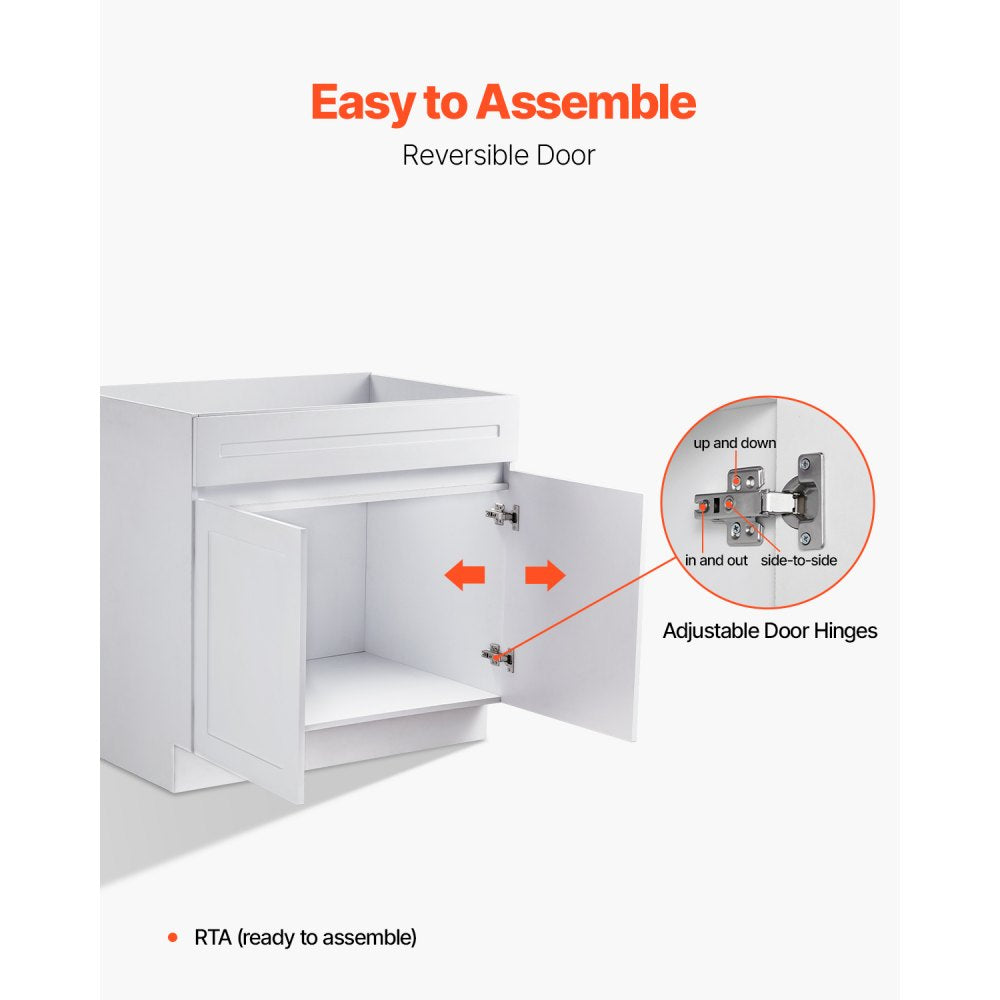 KLCC-06 - 36" White Shaker Base Cabinet with Soft Close Hinges