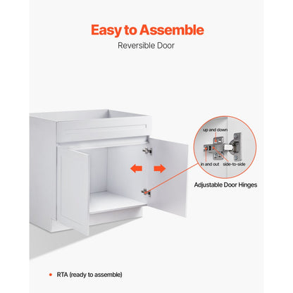 KLCC-06 - 36" White Shaker Base Cabinet with Soft Close Hinges