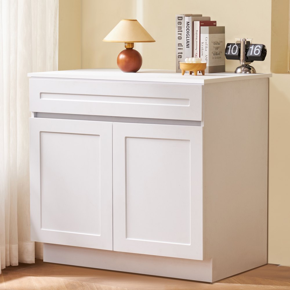 KLCC-06 - 36" White Shaker Base Cabinet with Soft Close Hinges