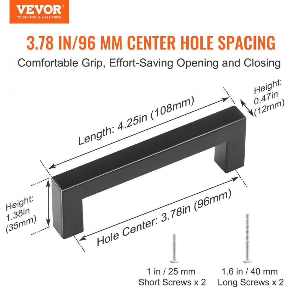 6003-96mm-black - Modern Matte Black Stainless Steel Cabinet Pulls, 3.86in Center