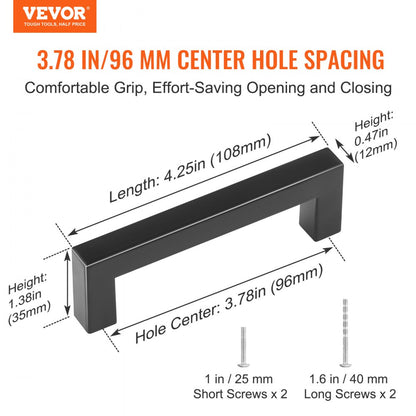 6003-96mm-black - Modern Matte Black Stainless Steel Cabinet Pulls, 3.86in Center