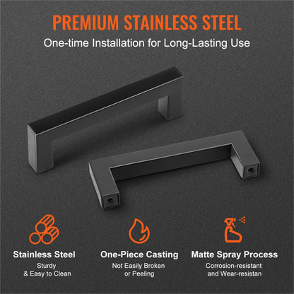 6003-96mm-black - Modern Matte Black Stainless Steel Cabinet Pulls, 3.86in Center