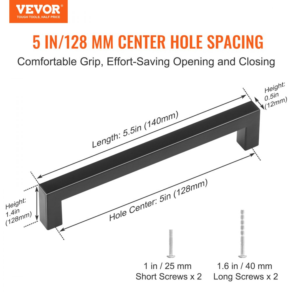 6003-128mm-black - Matte Black Square Cabinet Pulls for Modern Kitchens