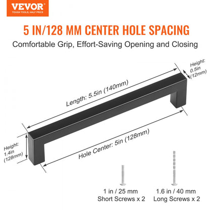 6003-128mm-black - Matte Black Square Cabinet Pulls for Modern Kitchens