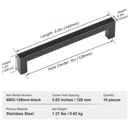 6003-128mm-black - Matte Black Square Cabinet Pulls for Modern Kitchens