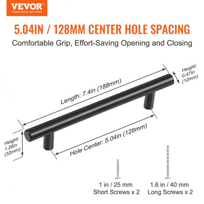 6000-128mm-black - Matte Black Stainless Steel Cabinet Pulls, 30-Pack