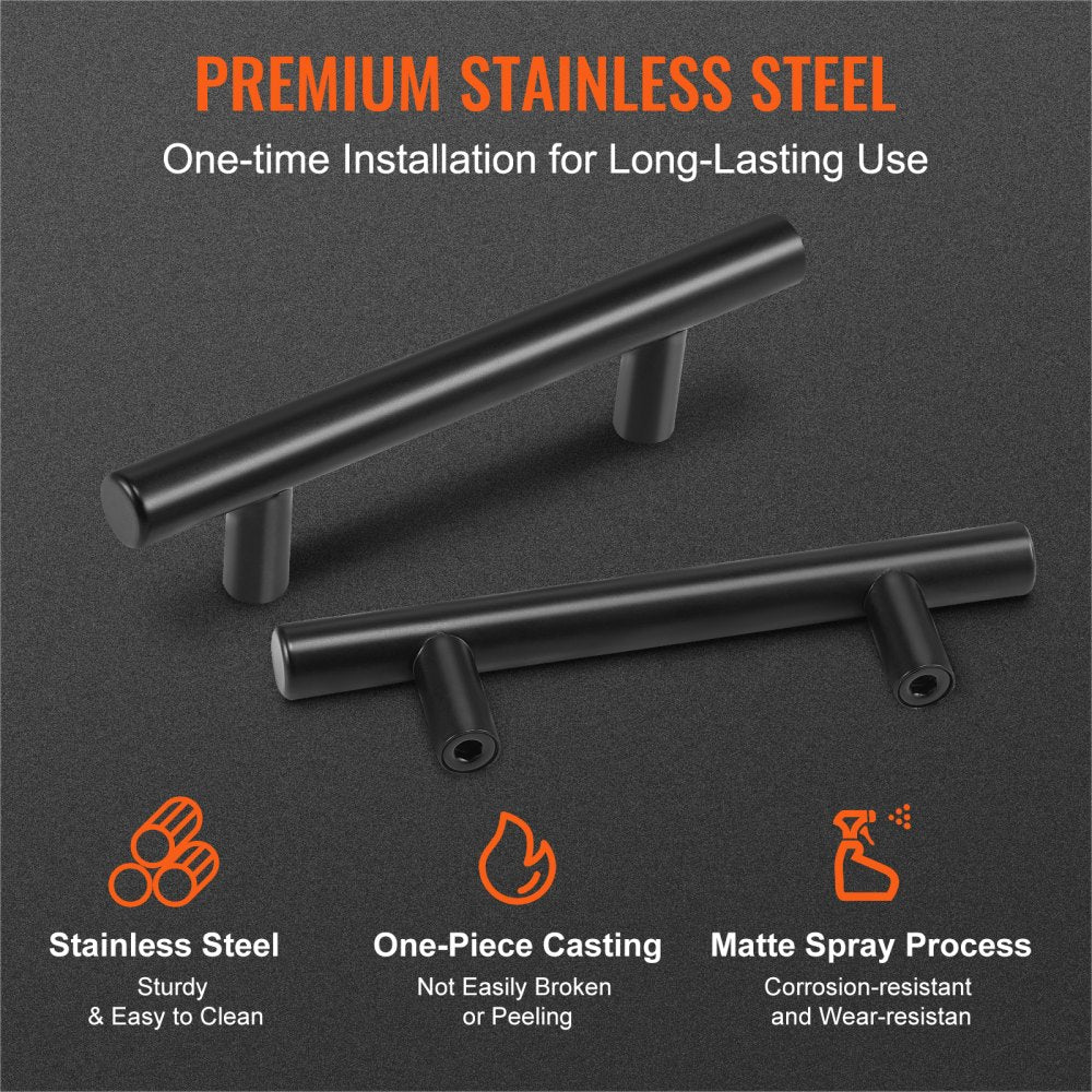 6000-128mm-black - Matte Black Stainless Steel Cabinet Pulls, 30-Pack