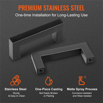 6003-76mm-black - Sleek Matte Black Stainless Steel Cabinet Pulls, 3in Center