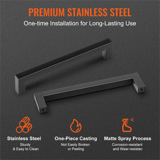 6003-128mm-black - Durable Stainless Steel Matte Black Cabinet Handles Kit