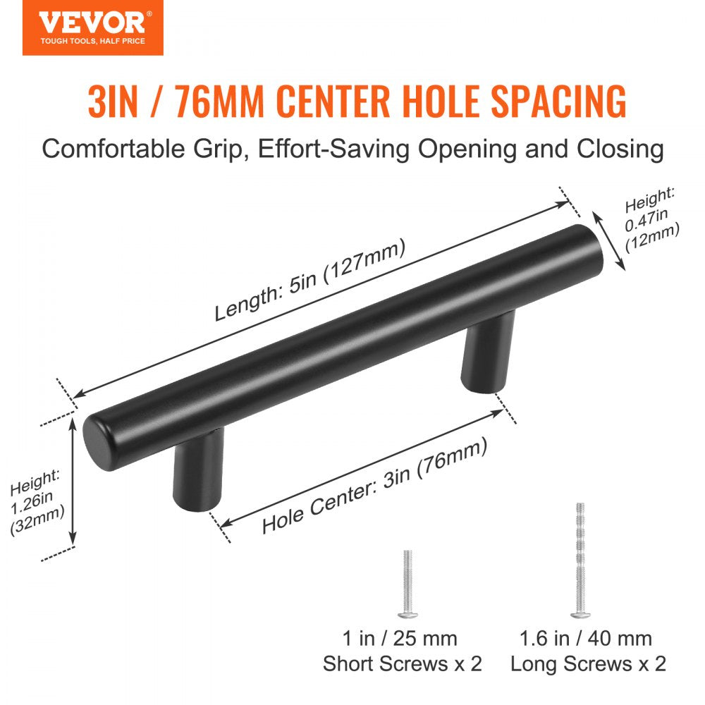 6000-76mm-black - 3in Matte Black Stainless Steel Cabinet Handles, Easy Install