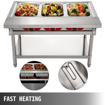 010146418255 - 3-Pot Electric Food Warmer with Adjustable Temp & Stainless Steel Design