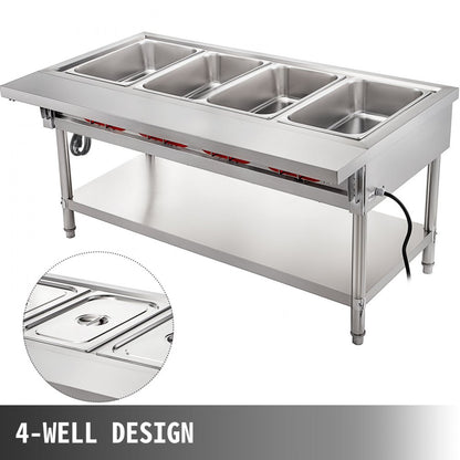 010510947928 - 3000W Stainless Steel 4-Pot Steam Table Food Warmer