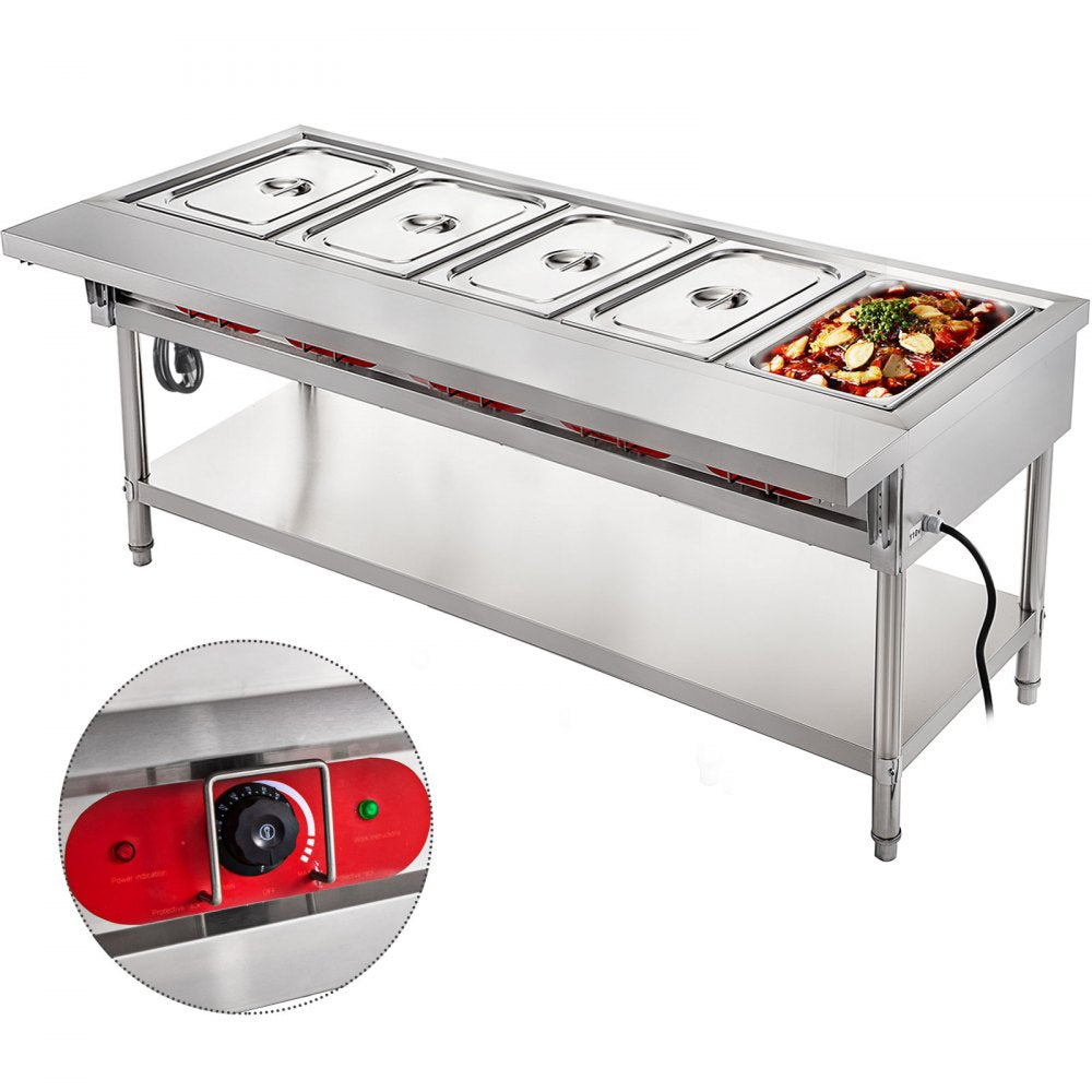 010994015808 - 5-Pot Stainless Steel Steam Table with Temp Control and Lids