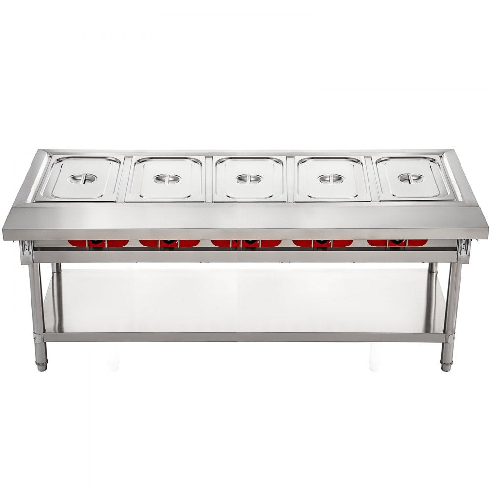 010994015808 - 5-Pot Stainless Steel Steam Table with Temp Control and Lids