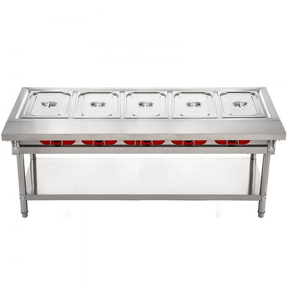 010994015808 - 5-Pot Stainless Steel Steam Table with Temp Control and Lids