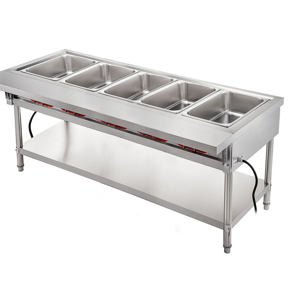 010994015808 - 5-Pot Stainless Steel Steam Table with Temp Control and Lids