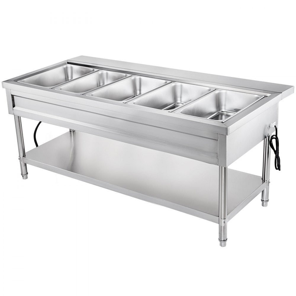 010994015808 - 5-Pot Stainless Steel Steam Table with Temp Control and Lids
