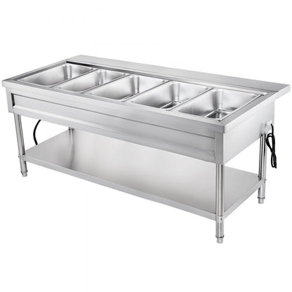 010994015808 - 5-Pot Stainless Steel Steam Table with Temp Control and Lids