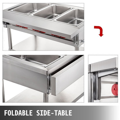 010994015808 - 5-Pot Stainless Steel Steam Table with Temp Control and Lids