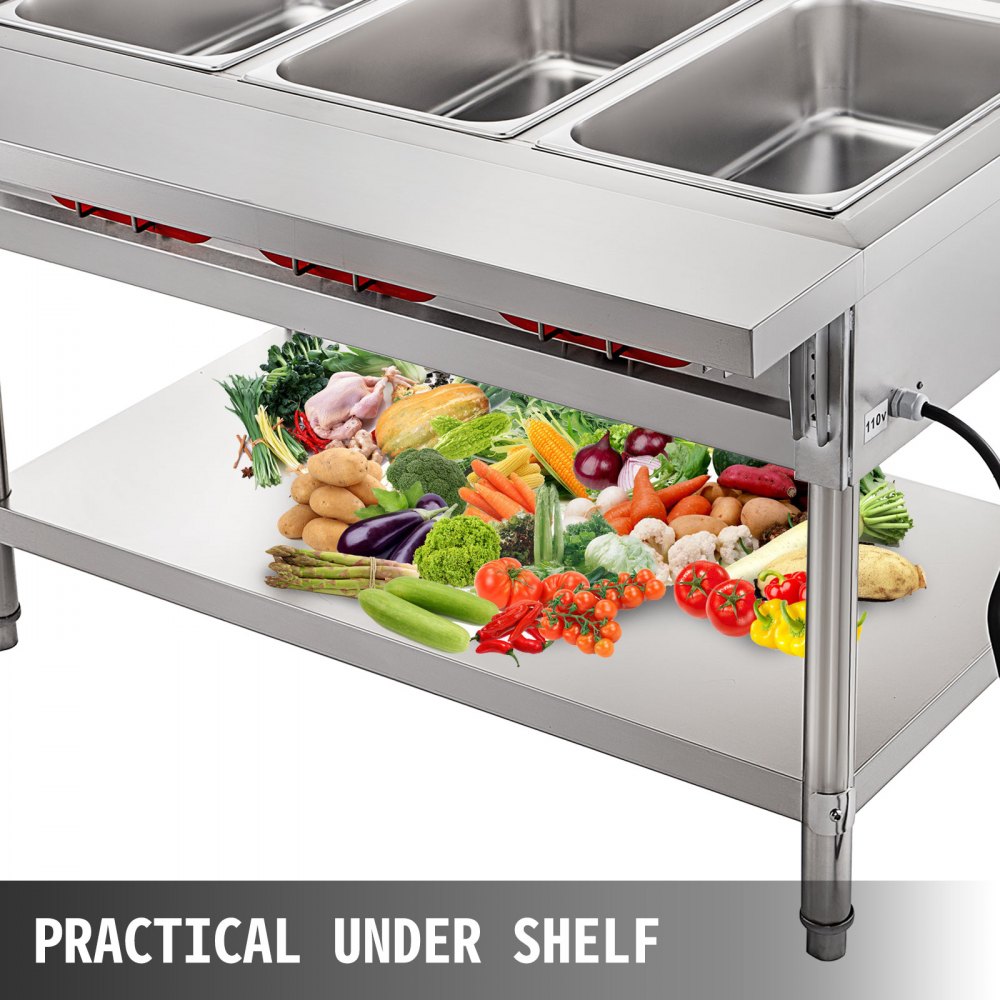 010994015808 - 5-Pot Stainless Steel Steam Table with Temp Control and Lids