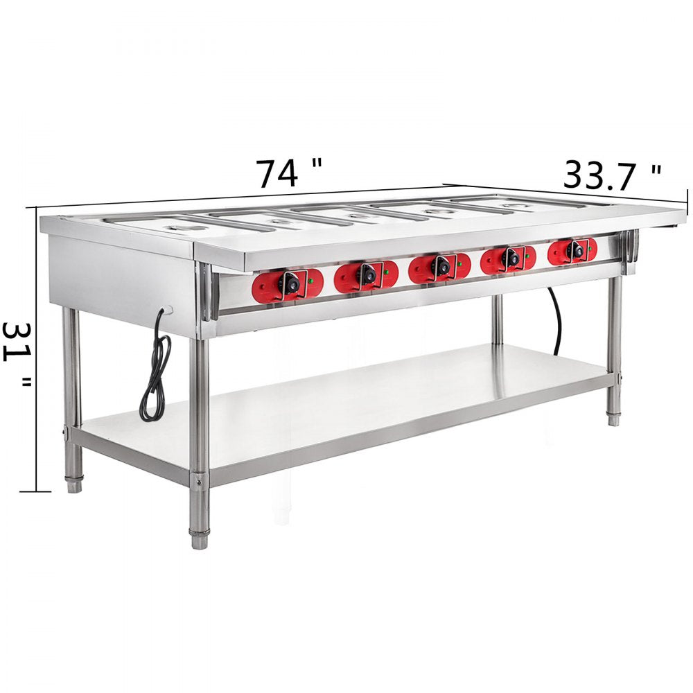 010994015808 - 5-Pot Stainless Steel Steam Table with Temp Control and Lids