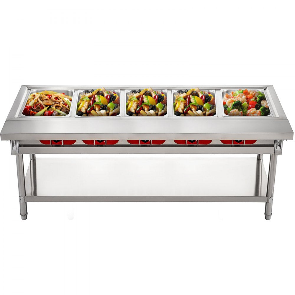 010994015808 - 5-Pot Stainless Steel Steam Table with Temp Control and Lids