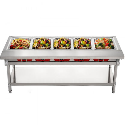 010994015808 - 5-Pot Stainless Steel Steam Table with Temp Control and Lids