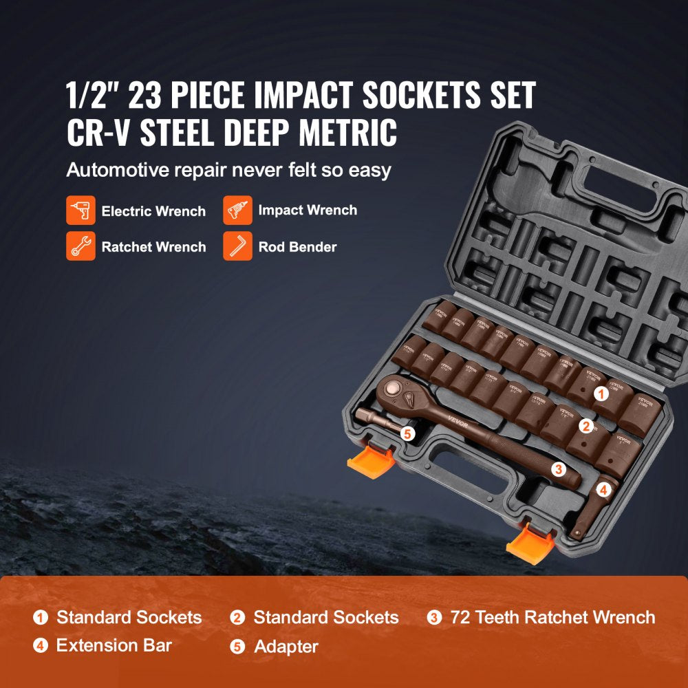 SS213823A - 23-Piece Cr-V Impact Socket Set for Heavy-Duty Tasks