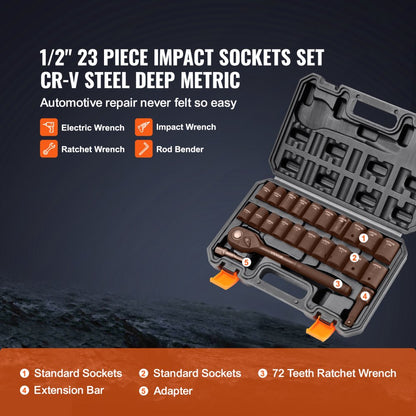 SS213823A - 23-Piece Cr-V Impact Socket Set for Heavy-Duty Tasks