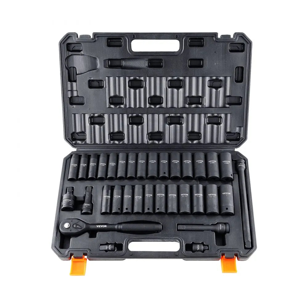 SS21387833 - 33-Piece Cr-V Impact Socket Set, SAE 3/8"-1" & Metric 10-24mm