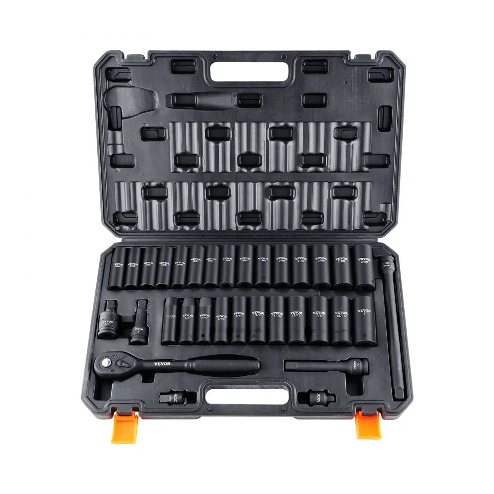 SS21387833 - 33-Piece Cr-V Impact Socket Set, SAE 3/8"-1" & Metric 10-24mm