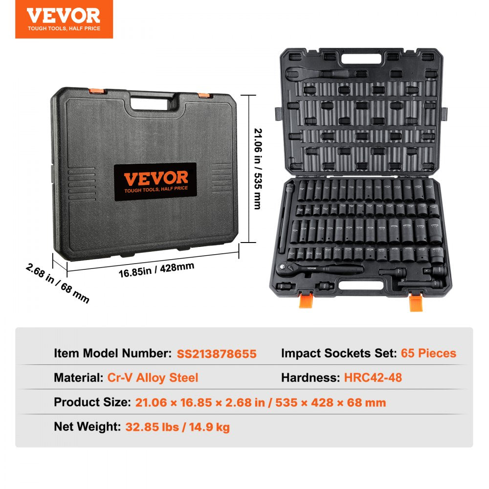 SS213878655 - 65-Piece Cr-V Steel Heavy-Duty Impact Socket Set in Toolbox