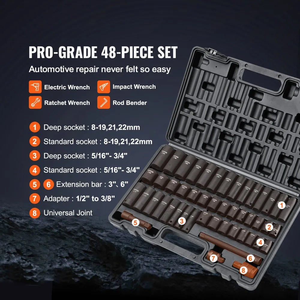 SS38306548 - 48-Piece Cr-V Impact Socket Set, SAE & Metric