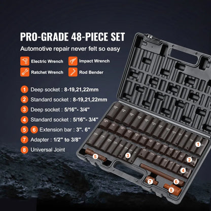 SS38306548 - 48-Piece Cr-V Impact Socket Set, SAE & Metric
