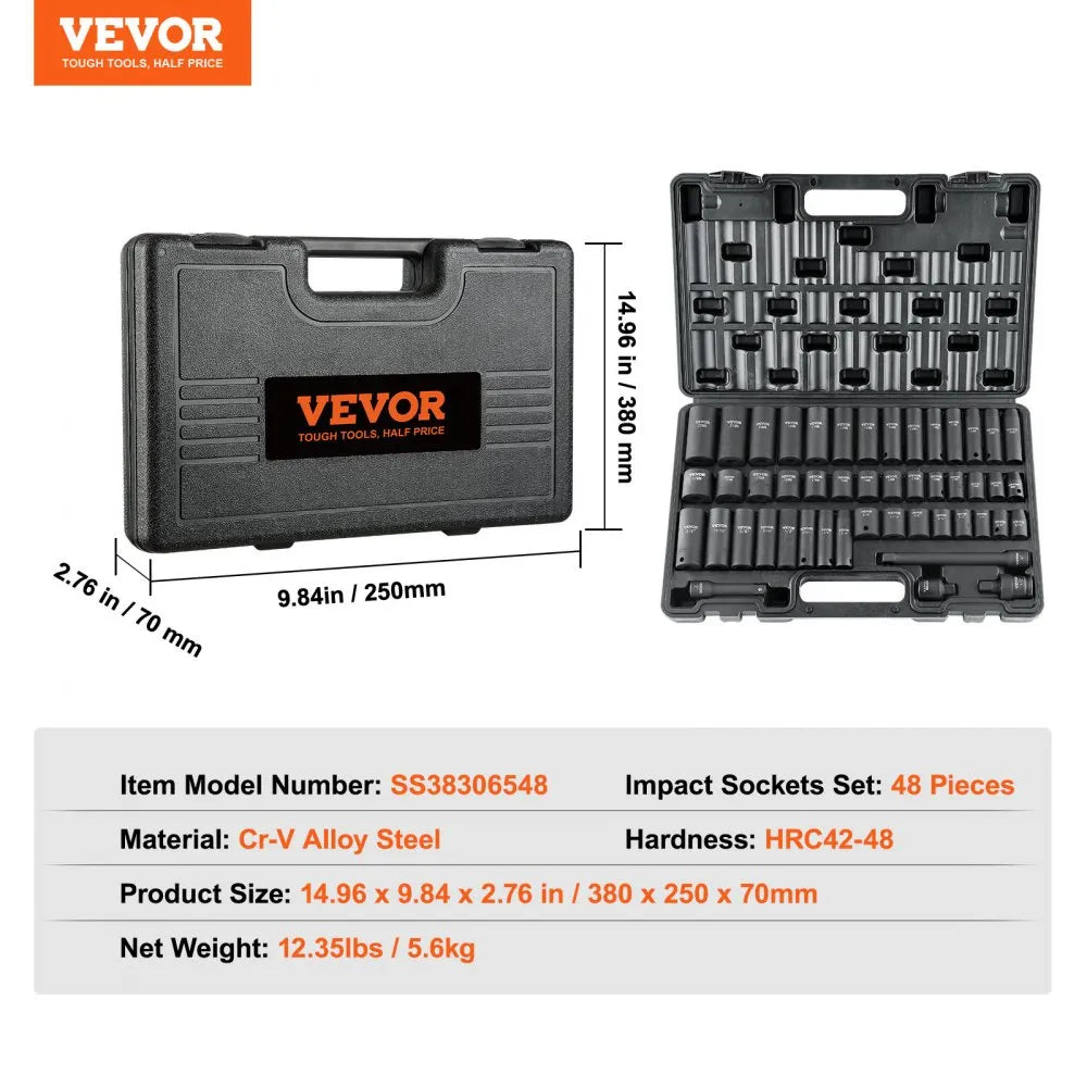 SS38306548 - 48-Piece Cr-V Impact Socket Set, SAE & Metric