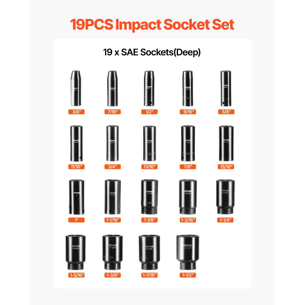 010500001903 - 19-Piece Heavy-Duty Impact Socket Set for Precision Tasks